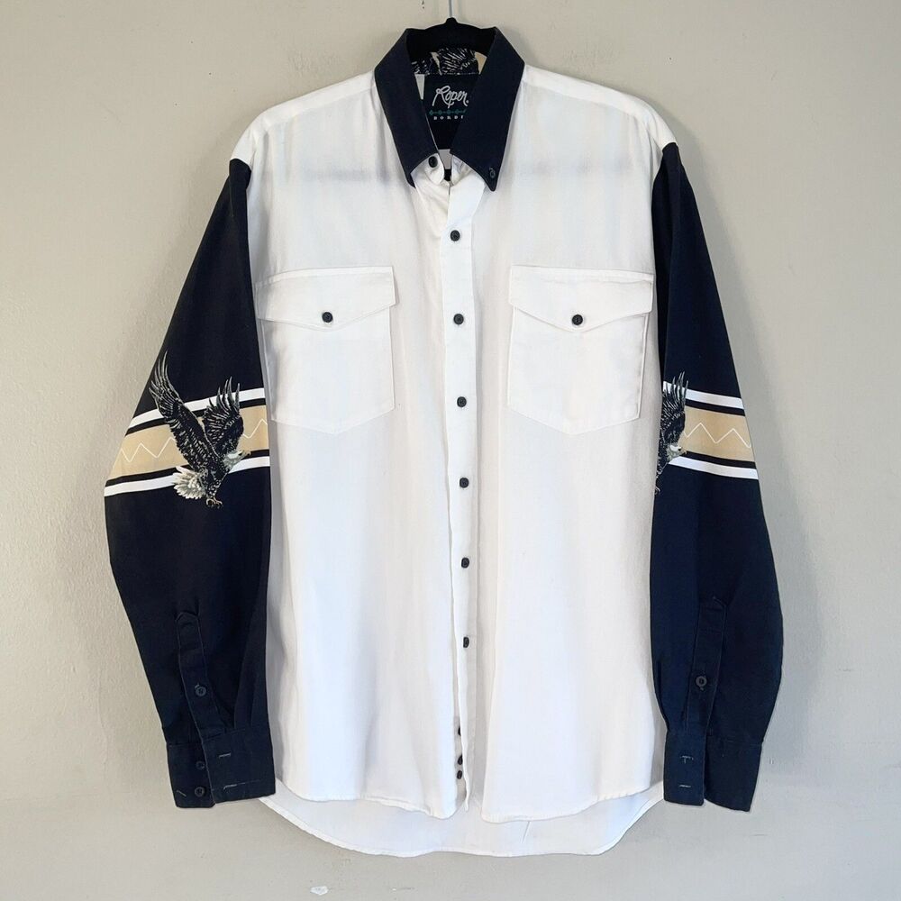 Roper Border Western Button Down Shirt Mens Size L Cowboy American Eagle Rodeo - Picture 11 of 11
